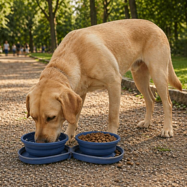Gotoo Comedero Portátil Doble de Silicona Azul para perros