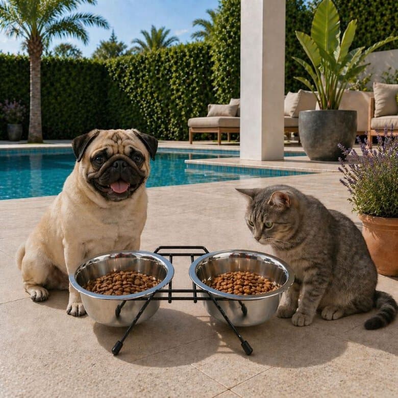 Leeby Comedero Doble de Acero Inoxidable con Soporte para perros y gatos