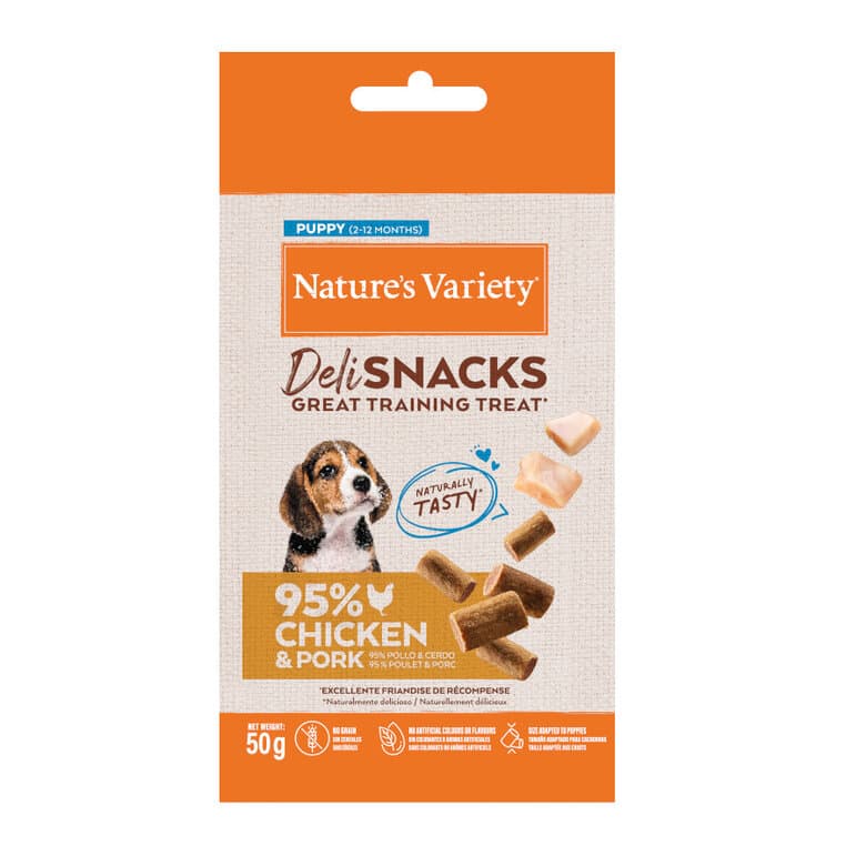 Nature_s Variety Bocaditos Deli Snacks Puppy Pollo y Cerdo para perros